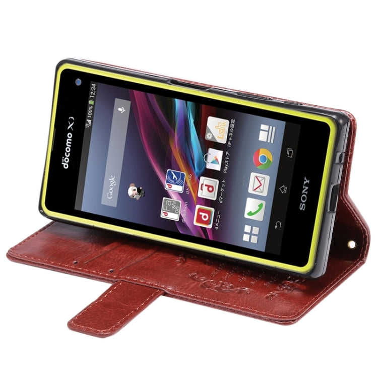 Lambskin Texture Words and Flowers Printing Horizontal Flip Solid Color Leather Case with Holder and Card Slots for Sony Xperia Z5 Compact / Mini