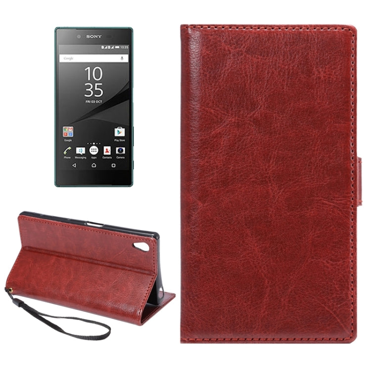 Lambskin Texture Words and Flowers Printing Horizontal Flip Solid Color Leather Case with Holder and Card Slots for Sony Xperia Z5 Premium / Plus