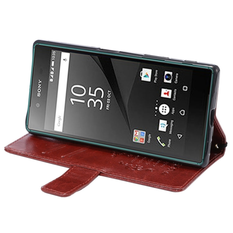 Lambskin Texture Words and Flowers Printing Horizontal Flip Solid Color Leather Case with Holder and Card Slots for Sony Xperia Z5 Premium / Plus