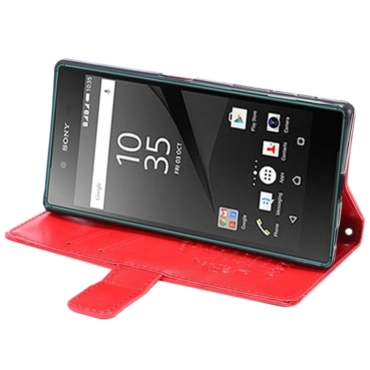 Lambskin Texture Words and Flowers Printing Horizontal Flip Solid Color Leather Case with Holder and Card Slots for Sony Xperia Z5 Premium / Plus