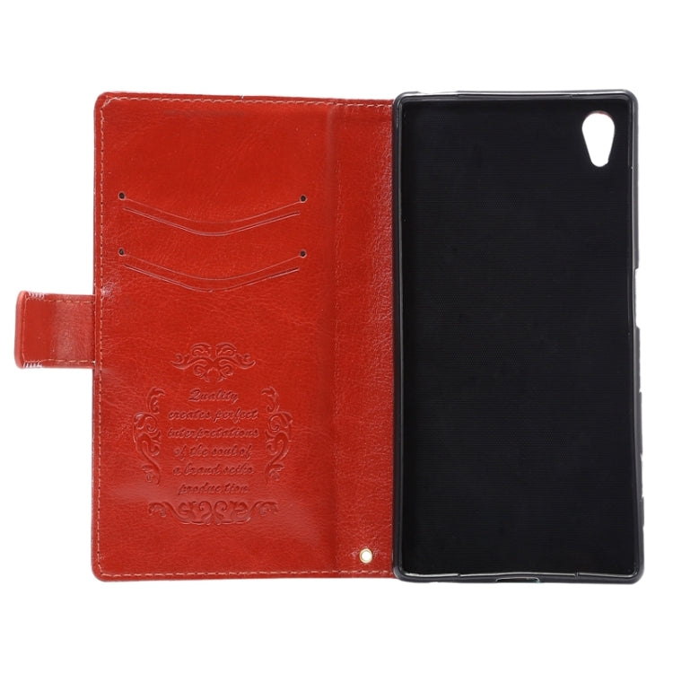 Lambskin Texture Words and Flowers Printing Horizontal Flip Solid Color Leather Case with Holder and Card Slots for Sony Xperia Z5 Premium / Plus