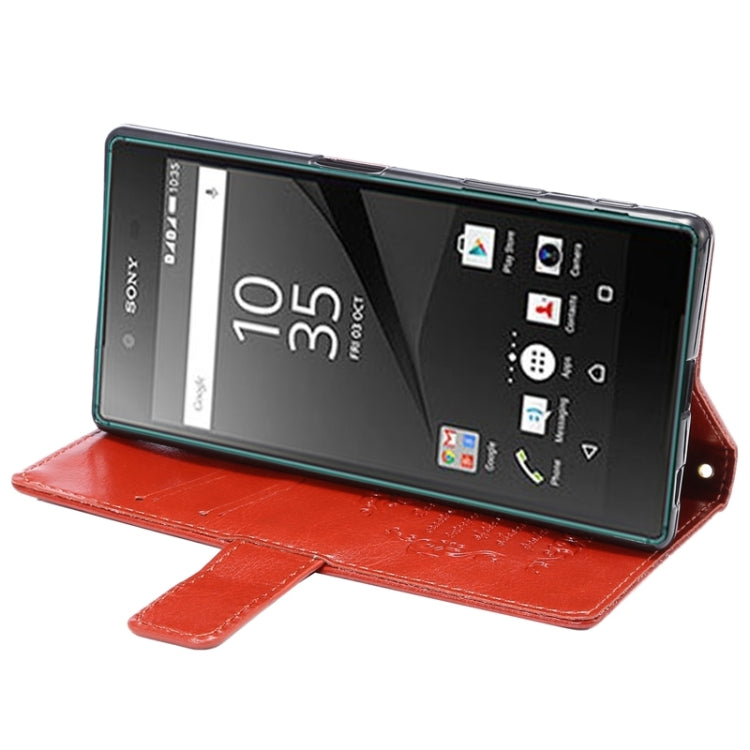 Lambskin Texture Words and Flowers Printing Horizontal Flip Solid Color Leather Case with Holder and Card Slots for Sony Xperia Z5 Premium / Plus