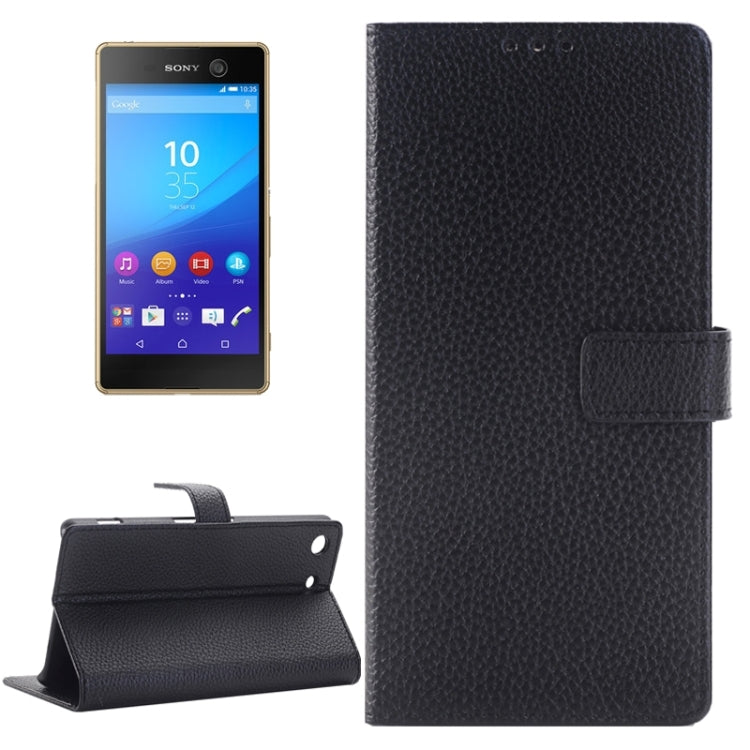 Litchi Texture Horizontal Flip Solid Color Leather Case with Holder & Card Slots & Wallet for Sony Xperia M5