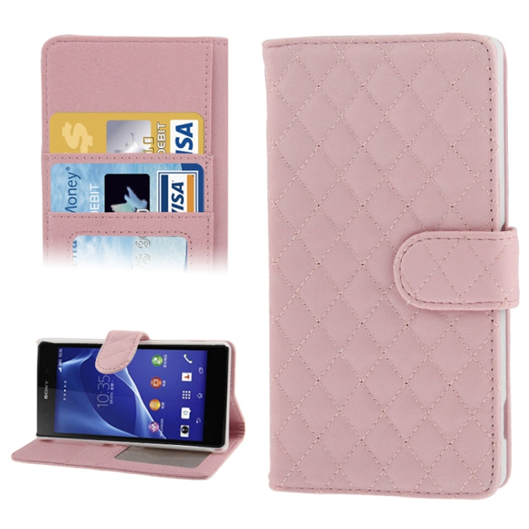 Plaid Texture Leather Case with Credit Card Slot & Holder for Sony Xperia Z2 / L50w