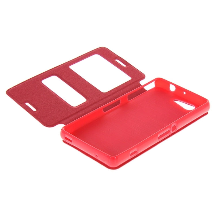 Solid Color Flip Leather Case with Holder & Caller ID Window for Sony Xperia Z3 Compact