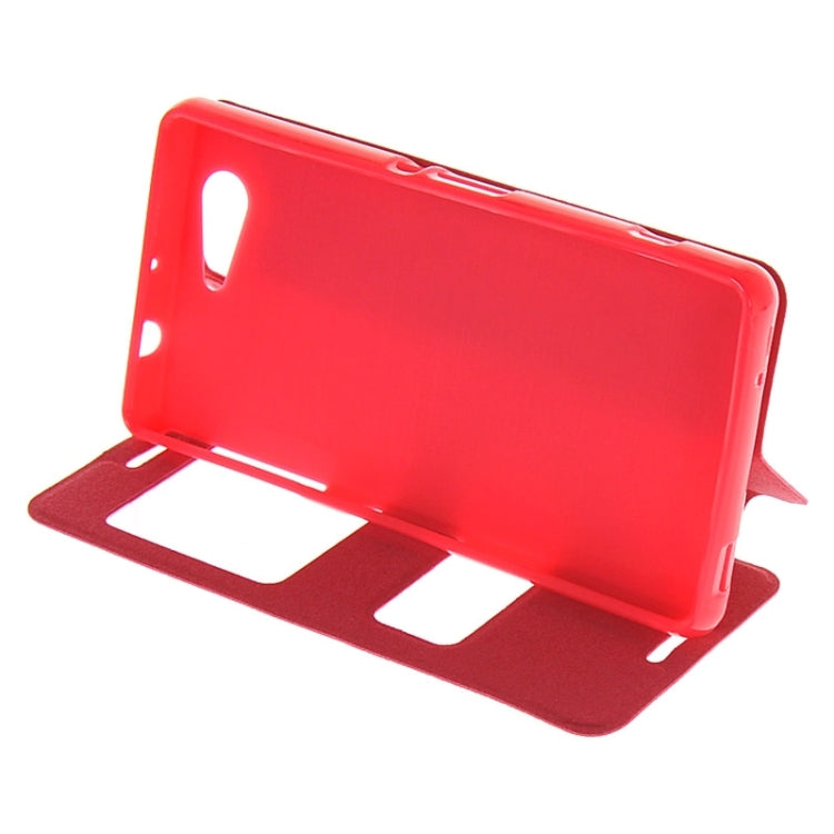 Solid Color Flip Leather Case with Holder & Caller ID Window for Sony Xperia Z3 Compact