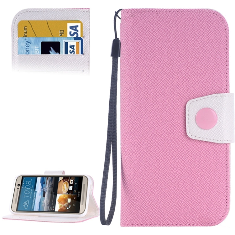 Cross Texture Contrast Color PU Flip Leather Case with Holder & Card Slots & Wallet & Lanyard for HTC One M9