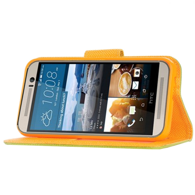 Cross Texture Contrast Color PU Flip Leather Case with Holder & Card Slots & Wallet & Lanyard for HTC One M9