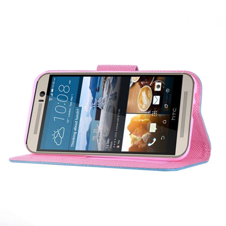 Cross Texture Contrast Color PU Flip Leather Case with Holder & Card Slots & Wallet & Lanyard for HTC One M9