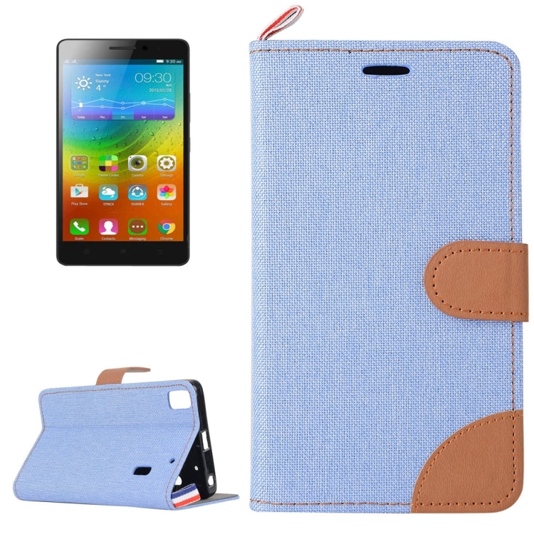 Denim Texture Horizontal Flip Leather Case with Magnetic Snap & Card Slots & Holder & Sling for Lenovo A7000