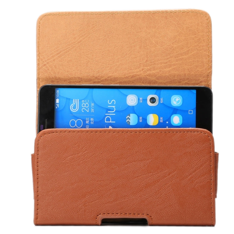 5.5 inch Bark Texture Horizontal Style Leather Waist Bag with Back Splint for Huawei Honor 7i / Honor 6 Plus / P8 / N3 / N2 / N1 & Sony Xperia Z5 / Z4 / Z2 / Z1(Brown)