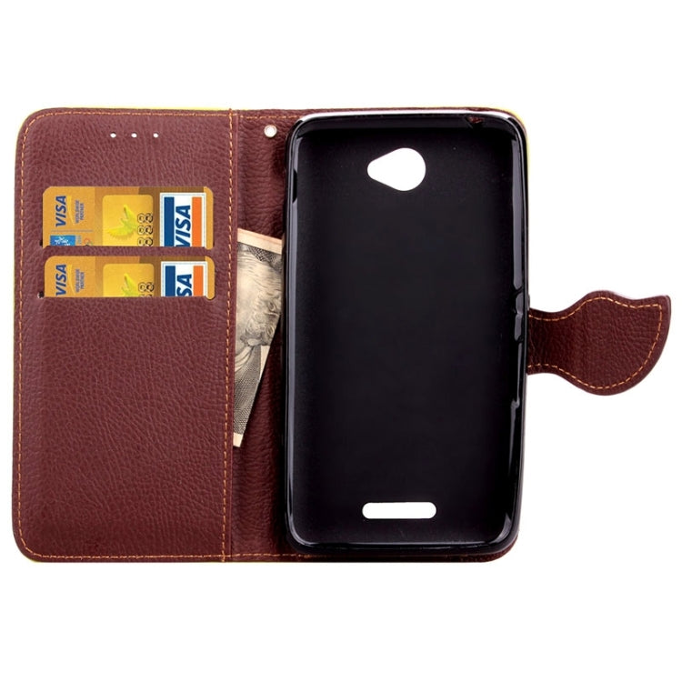 Leaf Magnetic Snap Litchi Texture Horizontal Flip Leather Case with Card Slots & Wallet & Holder & Lanyard for Sony Xperia E4