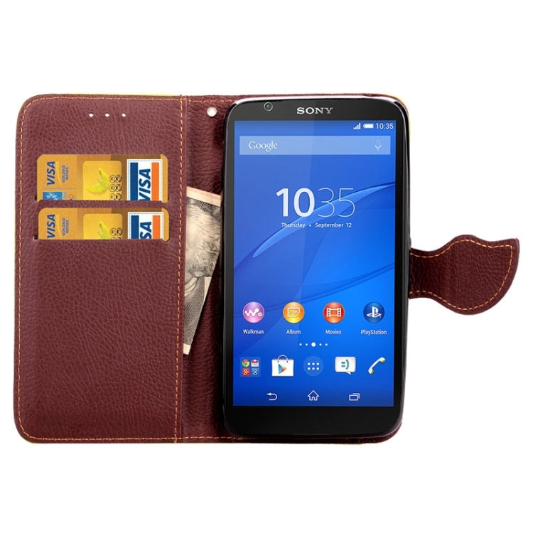 Leaf Magnetic Snap Litchi Texture Horizontal Flip Leather Case with Card Slots & Wallet & Holder & Lanyard for Sony Xperia E4