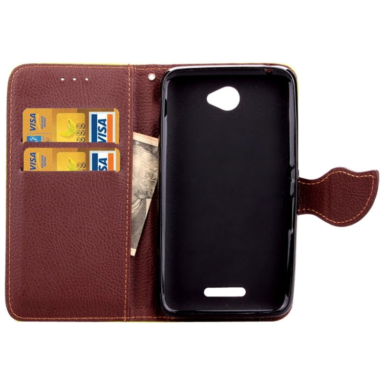 Leaf Magnetic Snap Litchi Texture Horizontal Flip Leather Case with Card Slots & Wallet & Holder & Lanyard for Sony Xperia E4