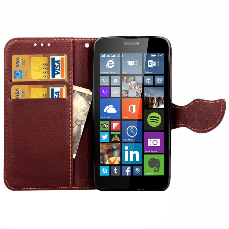 Leaf Magnetic Snap Litchi Texture Horizontal Flip Leather Case with Card Slots & Wallet & Holder & Lanyard for Microsoft Lumia 640