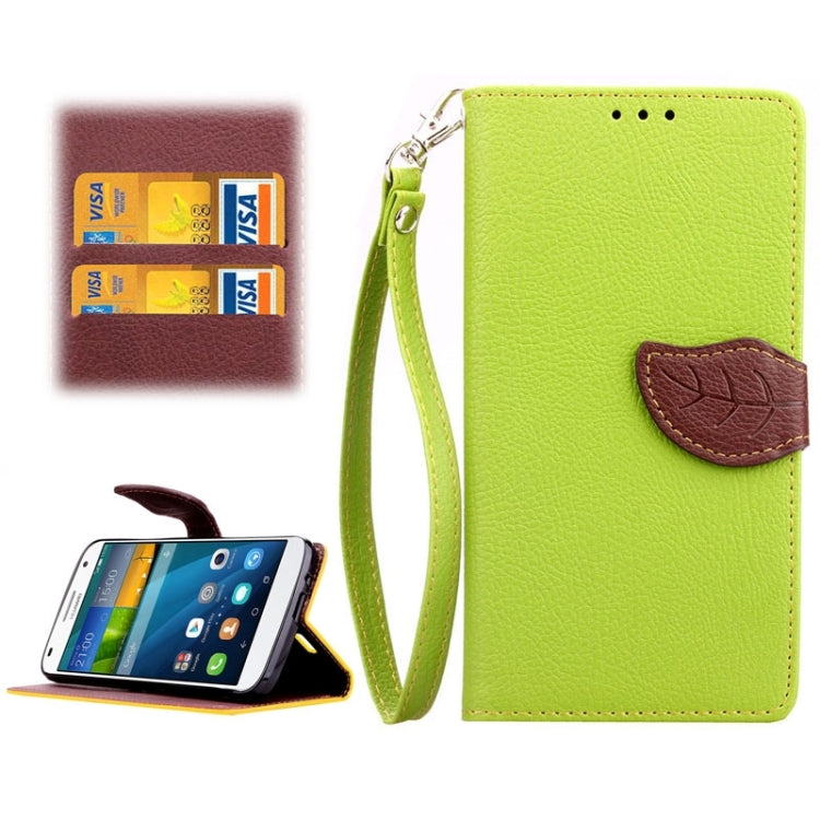 Leaf Magnetic Snap Litchi Texture Horizontal Flip Leather Case with Card Slots & Wallet & Holder & Lanyard for Huawei Ascend G7