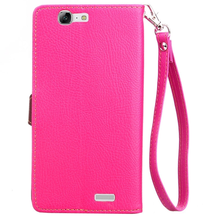 Leaf Magnetic Snap Litchi Texture Horizontal Flip Leather Case with Card Slots & Wallet & Holder & Lanyard for Huawei Ascend G7