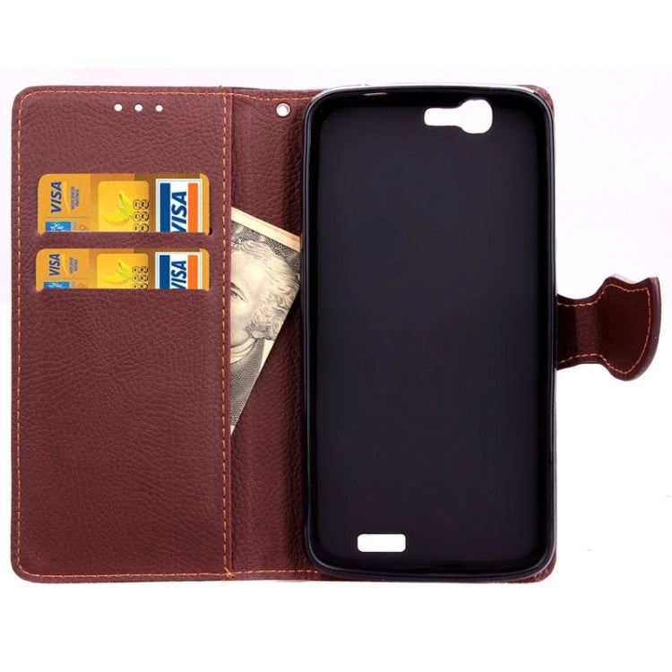 Leaf Magnetic Snap Litchi Texture Horizontal Flip Leather Case with Card Slots & Wallet & Holder & Lanyard for Huawei Ascend G7