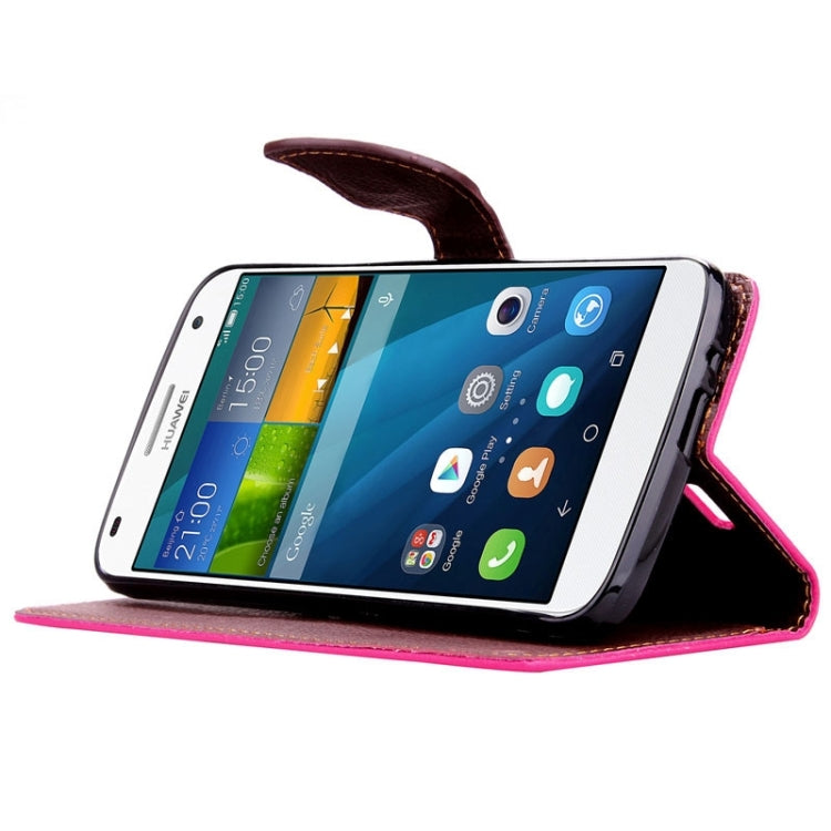 Leaf Magnetic Snap Litchi Texture Horizontal Flip Leather Case with Card Slots & Wallet & Holder & Lanyard for Huawei Ascend G7