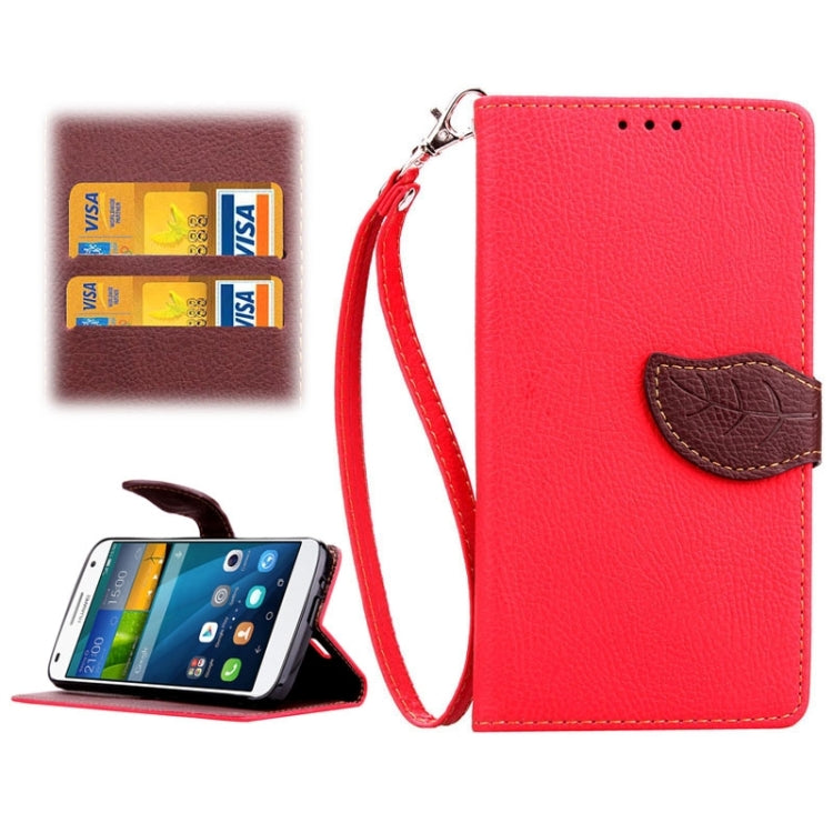 Leaf Magnetic Snap Litchi Texture Horizontal Flip Leather Case with Card Slots & Wallet & Holder & Lanyard for Huawei Ascend G7