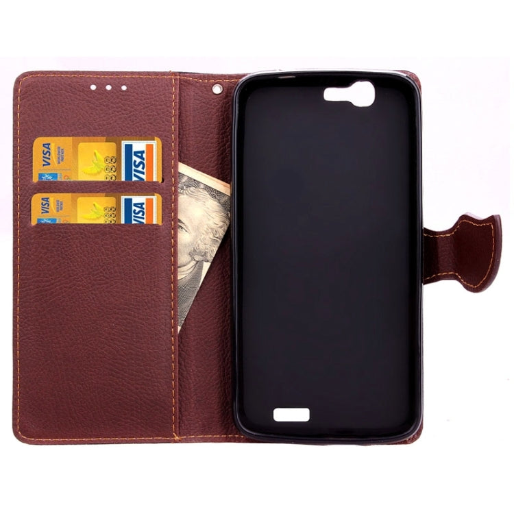 Leaf Magnetic Snap Litchi Texture Horizontal Flip Leather Case with Card Slots & Wallet & Holder & Lanyard for Huawei Ascend G7