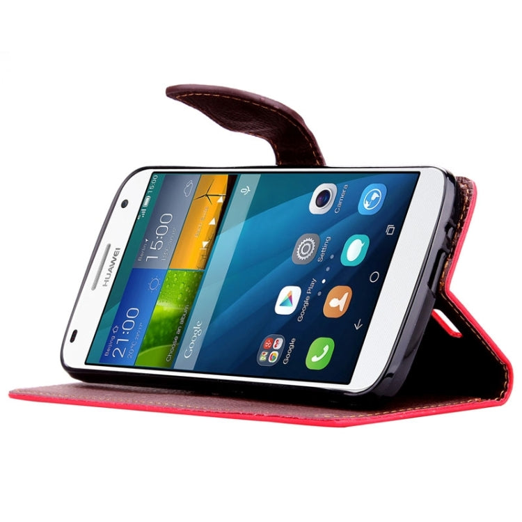 Leaf Magnetic Snap Litchi Texture Horizontal Flip Leather Case with Card Slots & Wallet & Holder & Lanyard for Huawei Ascend G7