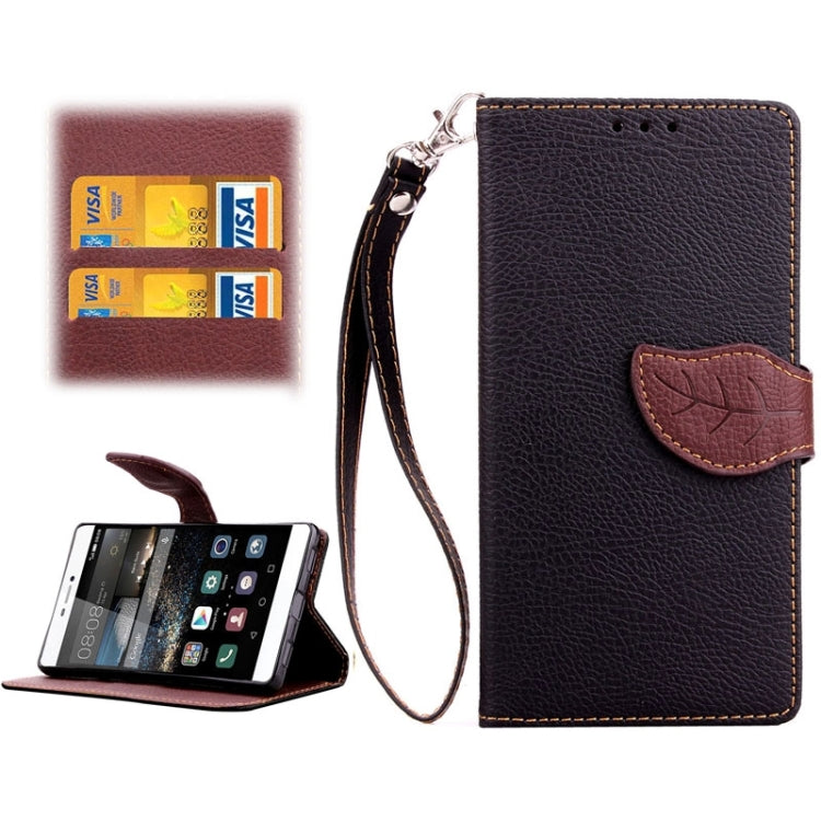 Leaf Magnetic Snap Litchi Texture Horizontal Flip Leather Case with Card Slots & Wallet & Holder & Lanyard for Huawei P8
