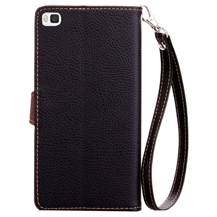 Leaf Magnetic Snap Litchi Texture Horizontal Flip Leather Case with Card Slots & Wallet & Holder & Lanyard for Huawei P8