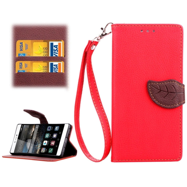 Leaf Magnetic Snap Litchi Texture Horizontal Flip Leather Case with Card Slots & Wallet & Holder & Lanyard for Huawei P8