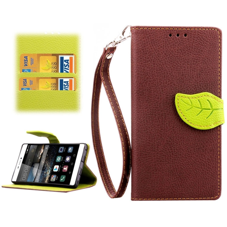 Leaf Magnetic Snap Litchi Texture Horizontal Flip Leather Case with Card Slots & Wallet & Holder & Lanyard for Huawei P8
