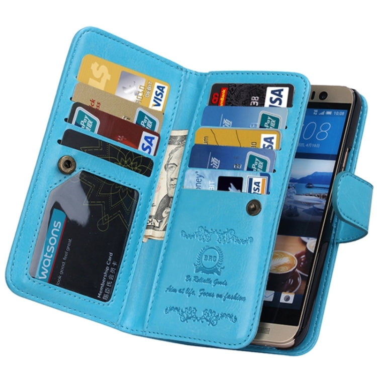 For HTC One M9 Multifunctional Crazy Horse Texture Horizontal Flip Solid Color Leather Case with Nine Card Slots & Wallet