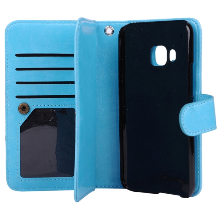 For HTC One M9 Multifunctional Crazy Horse Texture Horizontal Flip Solid Color Leather Case with Nine Card Slots & Wallet