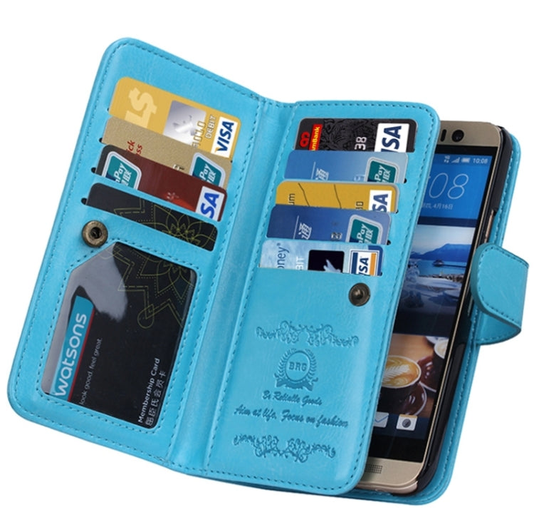 For HTC One M9 Multifunctional Crazy Horse Texture Horizontal Flip Solid Color Leather Case with Nine Card Slots & Wallet