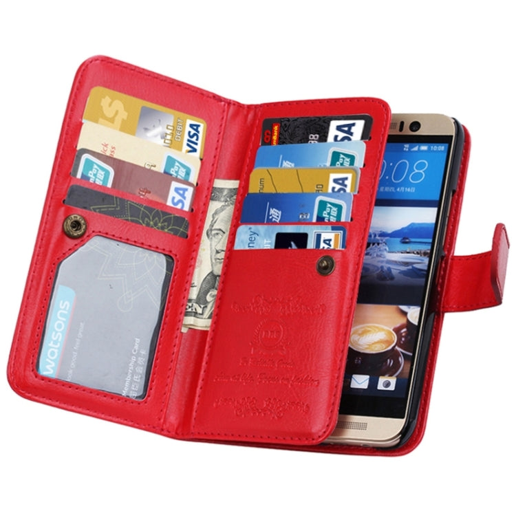 For HTC One M9 Multifunctional Crazy Horse Texture Horizontal Flip Solid Color Leather Case with Nine Card Slots & Wallet