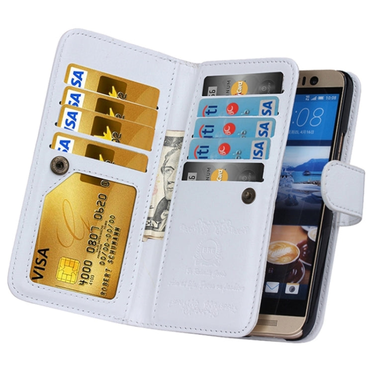 For HTC One M9 Multifunctional Crazy Horse Texture Horizontal Flip Solid Color Leather Case with Nine Card Slots & Wallet