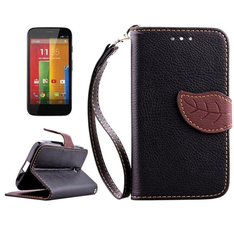 Leaf Magnetic Snap Litchi Texture Horizontal Flip Leather Case with Card Slots & Wallet & Holder & Lanyard for Motorola Moto E / XT1021