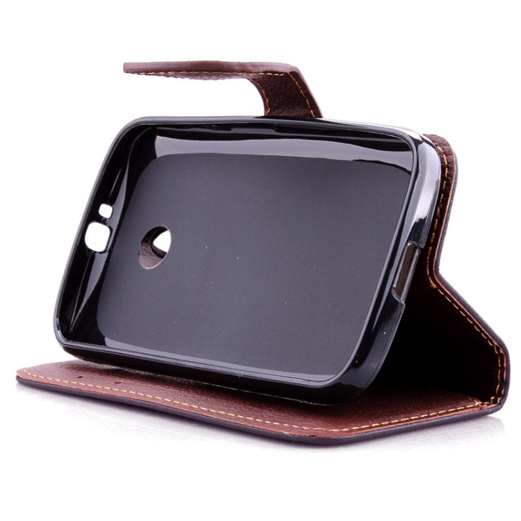 Leaf Magnetic Snap Litchi Texture Horizontal Flip Leather Case with Card Slots & Wallet & Holder & Lanyard for Motorola Moto E / XT1021