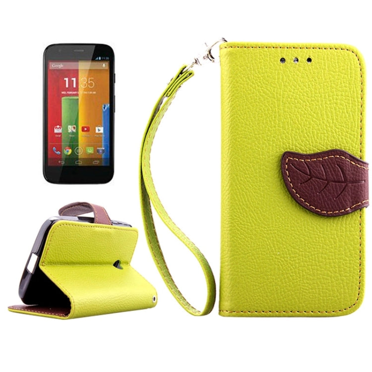 Leaf Magnetic Snap Litchi Texture Horizontal Flip Leather Case with Card Slots & Wallet & Holder & Lanyard for Motorola Moto E / XT1021