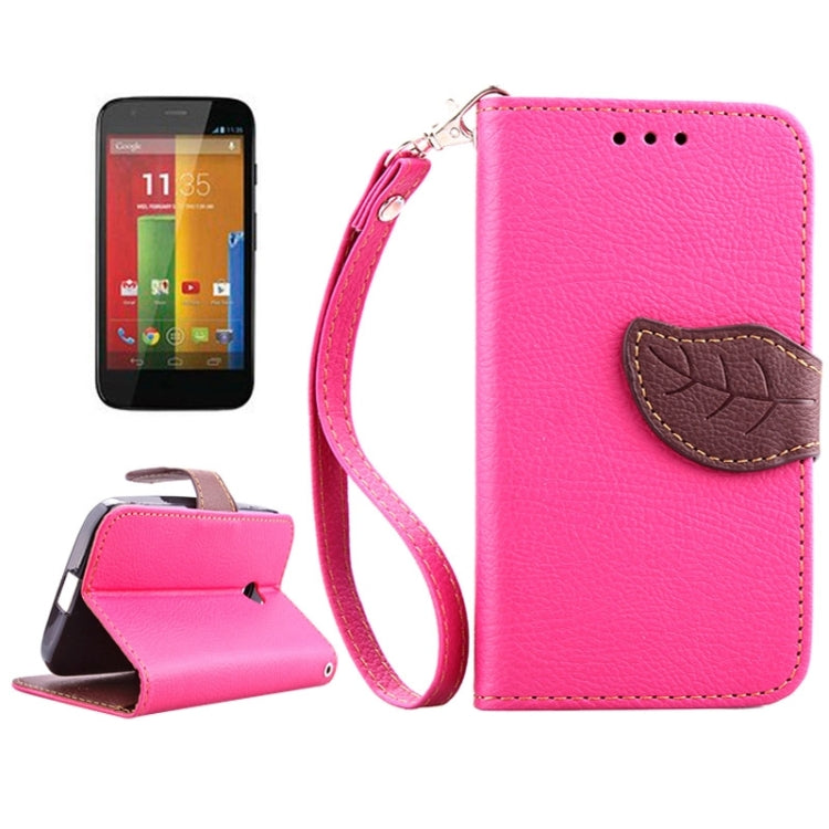 Leaf Magnetic Snap Litchi Texture Horizontal Flip Leather Case with Card Slots & Wallet & Holder & Lanyard for Motorola Moto E / XT1021