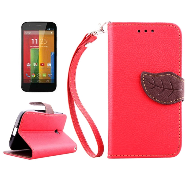 Leaf Magnetic Snap Litchi Texture Horizontal Flip Leather Case with Card Slots & Wallet & Holder & Lanyard for Motorola Moto E / XT1021