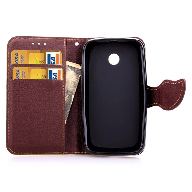 Leaf Magnetic Snap Litchi Texture Horizontal Flip Leather Case with Card Slots & Wallet & Holder & Lanyard for Motorola Moto E / XT1021
