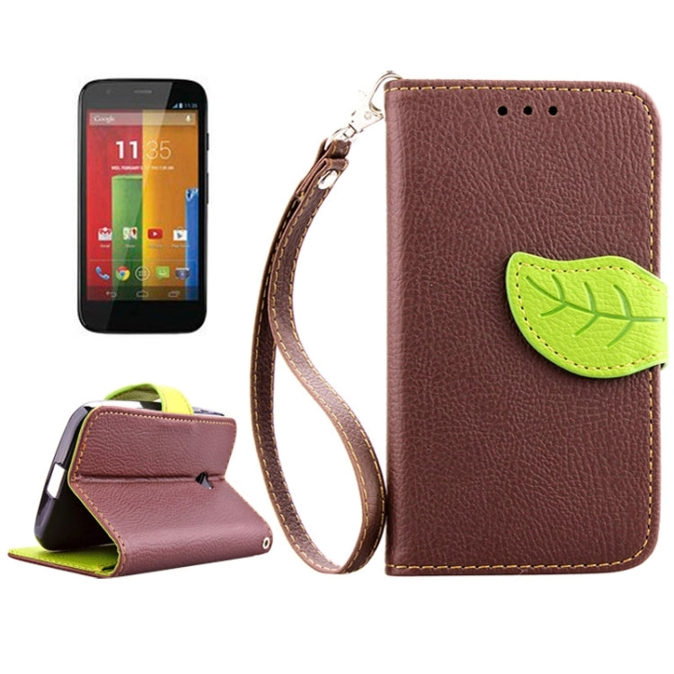 Leaf Magnetic Snap Litchi Texture Horizontal Flip Leather Case with Card Slots & Wallet & Holder & Lanyard for Motorola Moto E / XT1021
