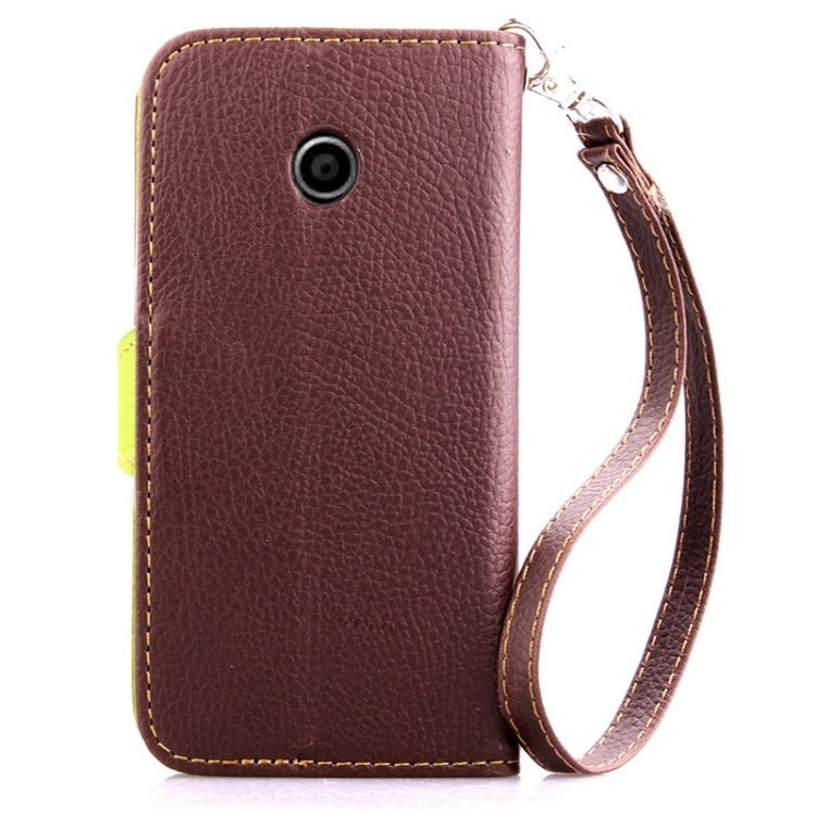 Leaf Magnetic Snap Litchi Texture Horizontal Flip Leather Case with Card Slots & Wallet & Holder & Lanyard for Motorola Moto E / XT1021