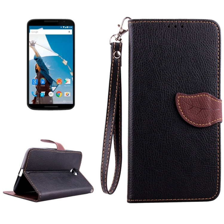 Leaf Magnetic Snap Litchi Texture Horizontal Flip Leather Case with Card Slots & Wallet & Holder & Lanyard for Google Nexus 6