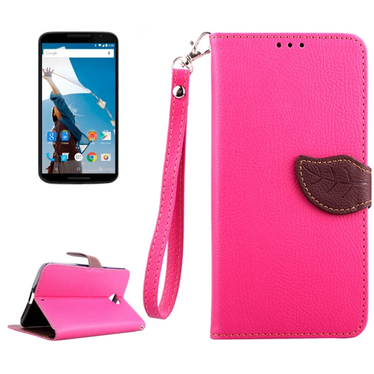 Leaf Magnetic Snap Litchi Texture Horizontal Flip Leather Case with Card Slots & Wallet & Holder & Lanyard for Google Nexus 6