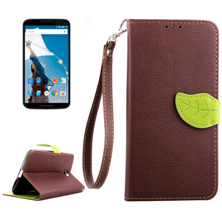Leaf Magnetic Snap Litchi Texture Horizontal Flip Leather Case with Card Slots & Wallet & Holder & Lanyard for Google Nexus 6