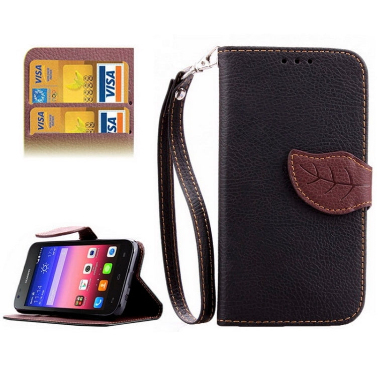 Leaf Magnetic Snap Litchi Texture Horizontal Flip Leather Case with Card Slots & Wallet & Holder & Lanyard for Huawei Ascend Y550