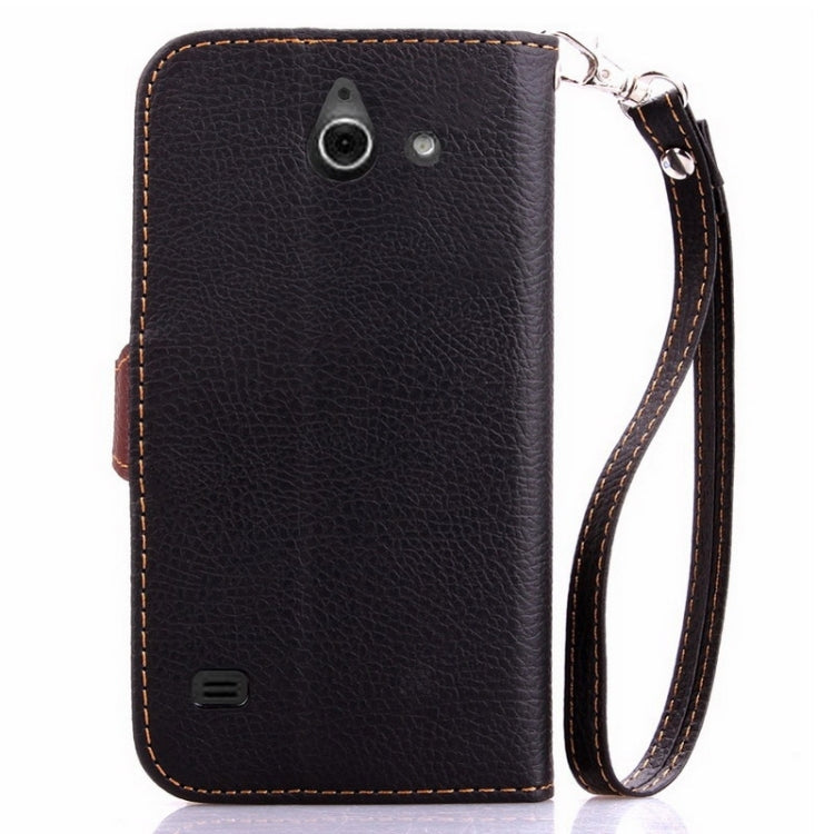 Leaf Magnetic Snap Litchi Texture Horizontal Flip Leather Case with Card Slots & Wallet & Holder & Lanyard for Huawei Ascend Y550