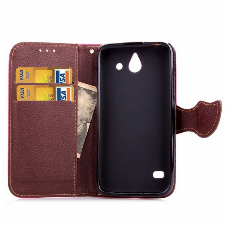 Leaf Magnetic Snap Litchi Texture Horizontal Flip Leather Case with Card Slots & Wallet & Holder & Lanyard for Huawei Ascend Y550