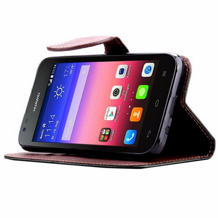 Leaf Magnetic Snap Litchi Texture Horizontal Flip Leather Case with Card Slots & Wallet & Holder & Lanyard for Huawei Ascend Y550